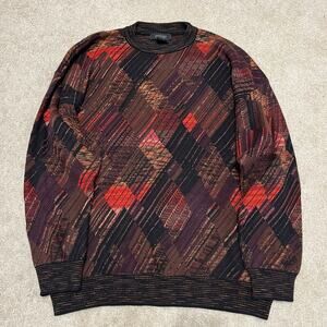 Vintage 90s Protege Coogi Style Red/Orange/Black Knit Sweater XL